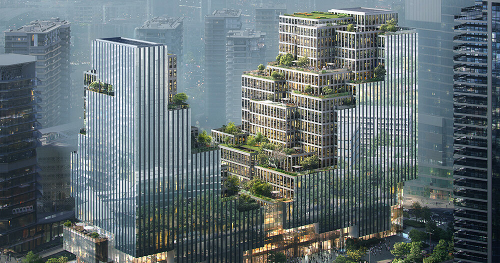 büro ole scheeren plans lush, stepping towers to bring ‘urban glen’ to hangzhou