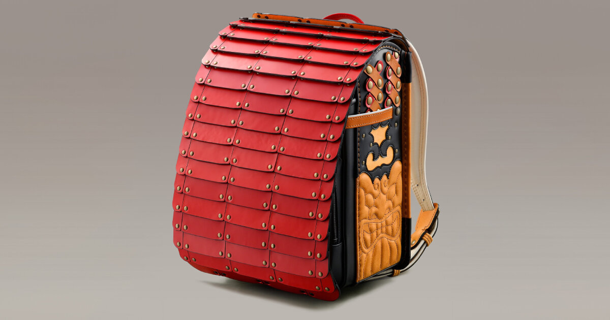 japanese randoseru backpack recreates samurai armor with recycled scraps from school bags