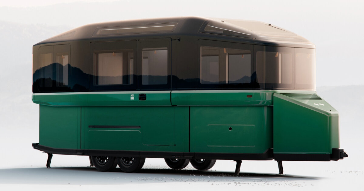 lightship’s AE.1 cosmos has a button that expands and elevates the aero-electric travel trailer