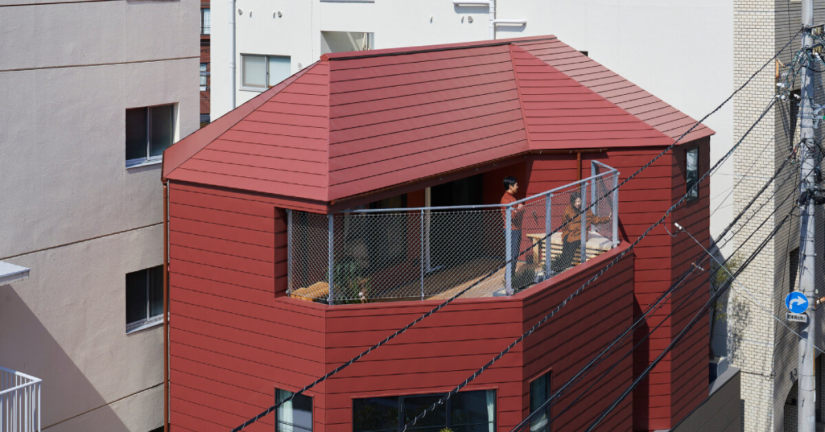 octagonal forms and diagonal cuts carve marutau arqui’s house in a compact lot in japan