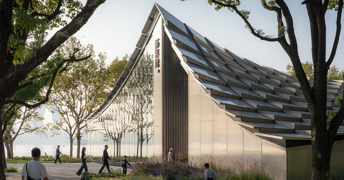 BIG unveils jinji lake pavilion with pixelated glass roof on suzhou’s waterfront