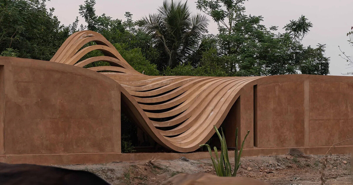 perforated curved wall acts as climatic buffer at VY architecture studio’s india residence