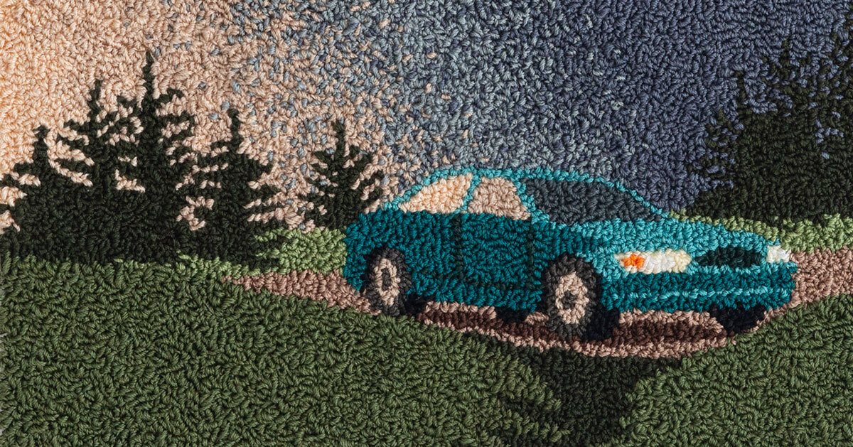 punch-needle embroidery by adrienna matzeg conjures memories of summer road trips