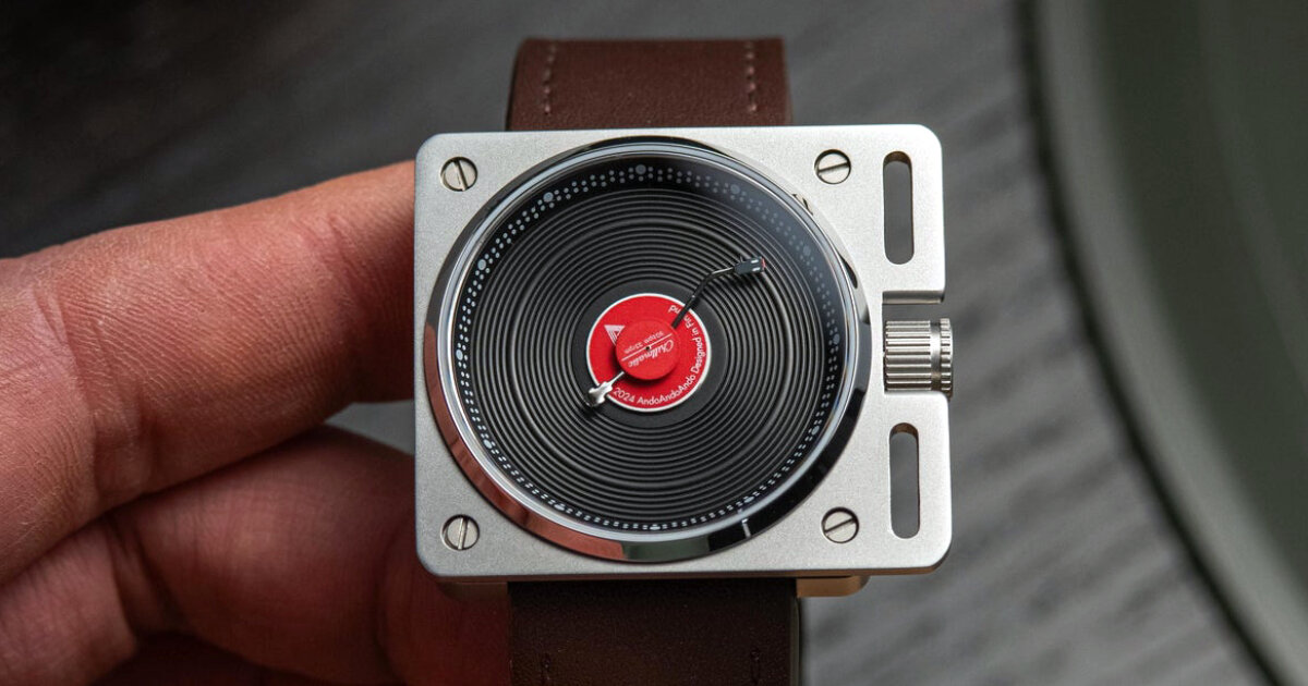 vinyl record player automatic watch reimagines panasonic SL-1200 turntable as timepiece