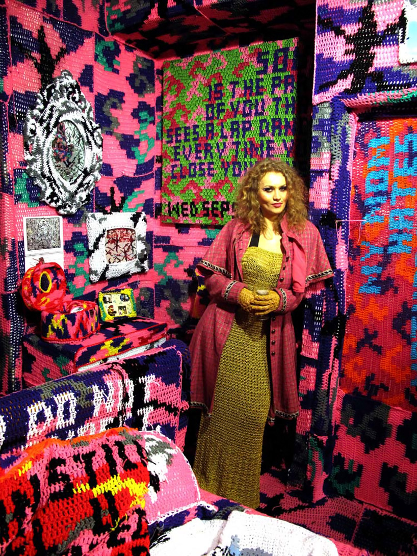 crocheted room by olek at tony s gallery london 