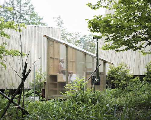 triangulated finnish sauna with ribbed polycarbonates is inspired by japanese teahouse