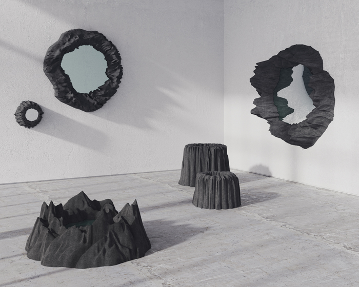 richard yasmine explores geological formations in scenographic installation for 5vie