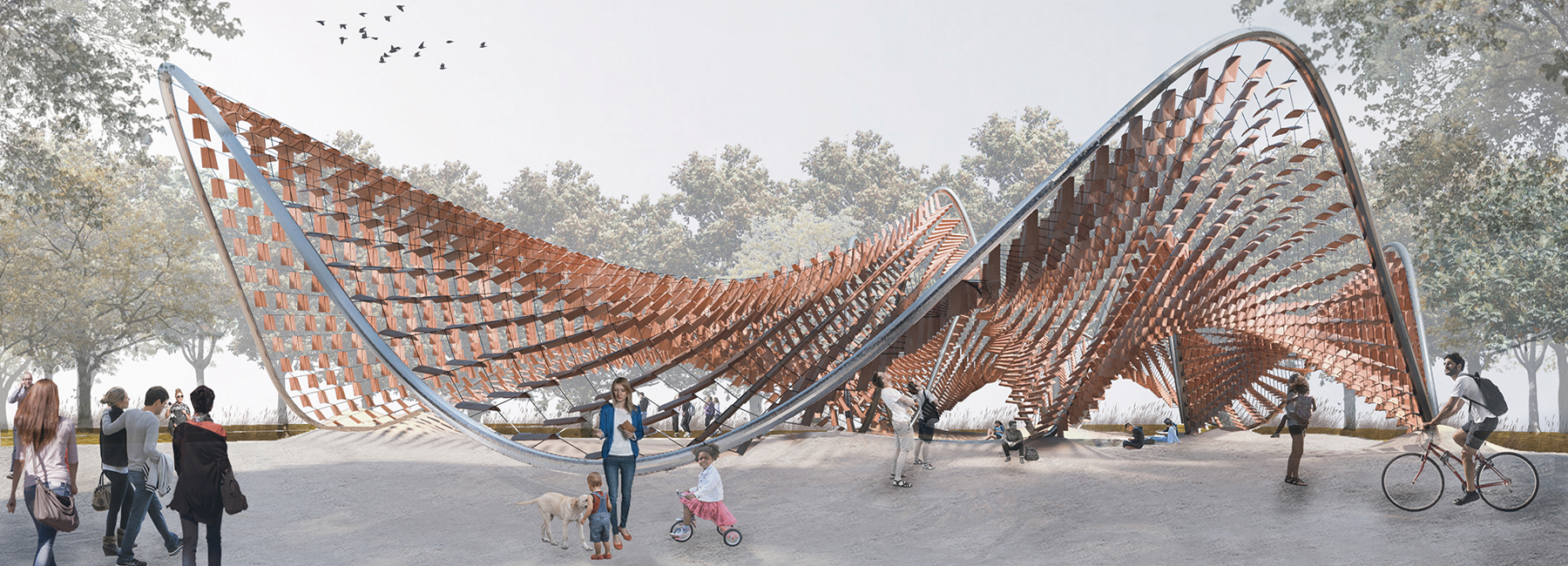 chilean BASE studio's flocking tejas enables curiosity in its