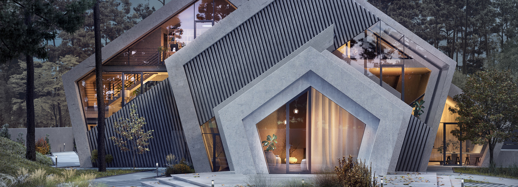 the concrete 'pentahouse' by wamhouse studio is inspired by the shape of mountains