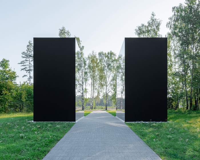 black square is a contemporary monument that mirrors the surroundings of malevich park, moscow