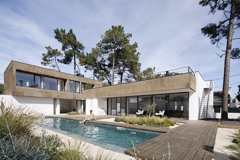 cork house camouflages into surrounding portuguese woodlands