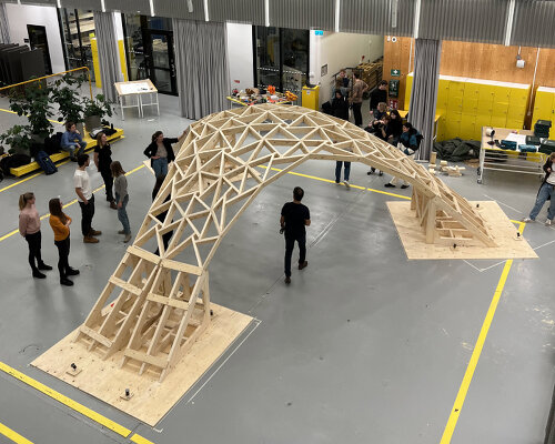 timber shell system fuses polygonal framing & reciprocal bracing for efficient construction