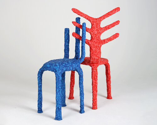 junmyung song pulverizes discarded sawdust into whimsical chairs