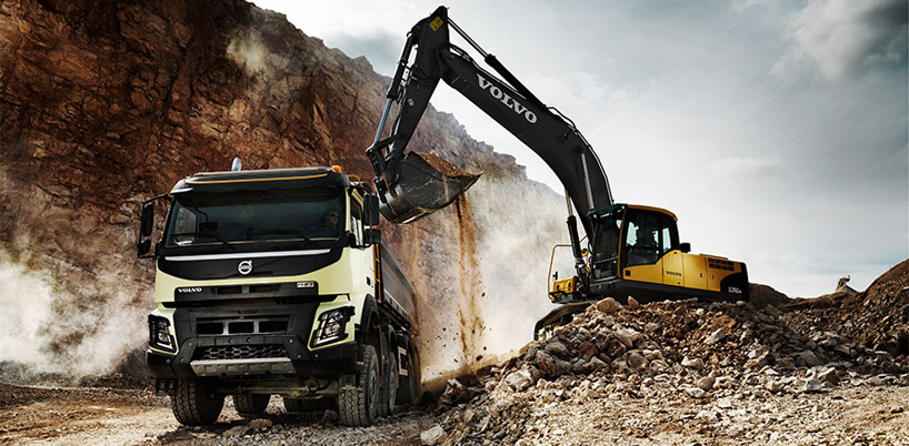 hamster drives 15 ton volvo FMX mining truck through quarry