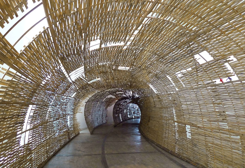 eko prawoto pitches wormhole with conical bamboo structures