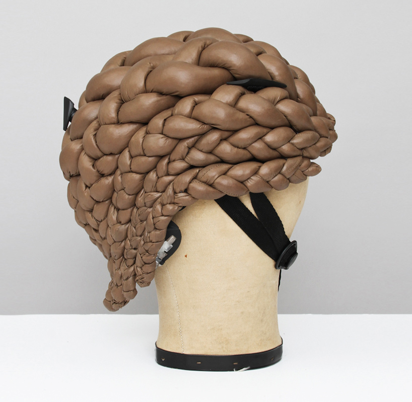 Cornrow bike helmet protects the head with cushioned braids