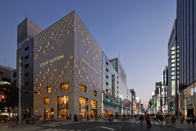 jun aoki's tokyo louis vuitton store features patterned façades