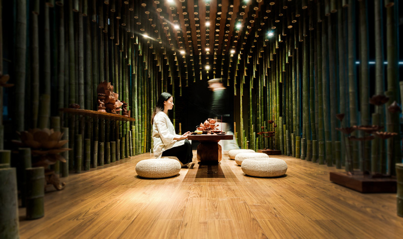 tea room by minax creates optical effects with lotus + bamboo