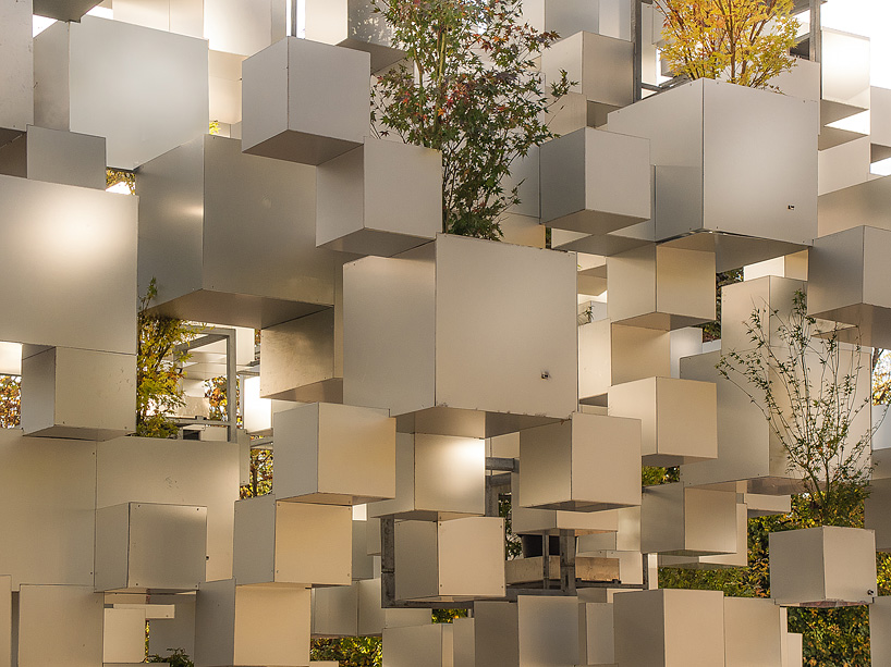 sou fujimoto adds greenery to layered cube installation in paris