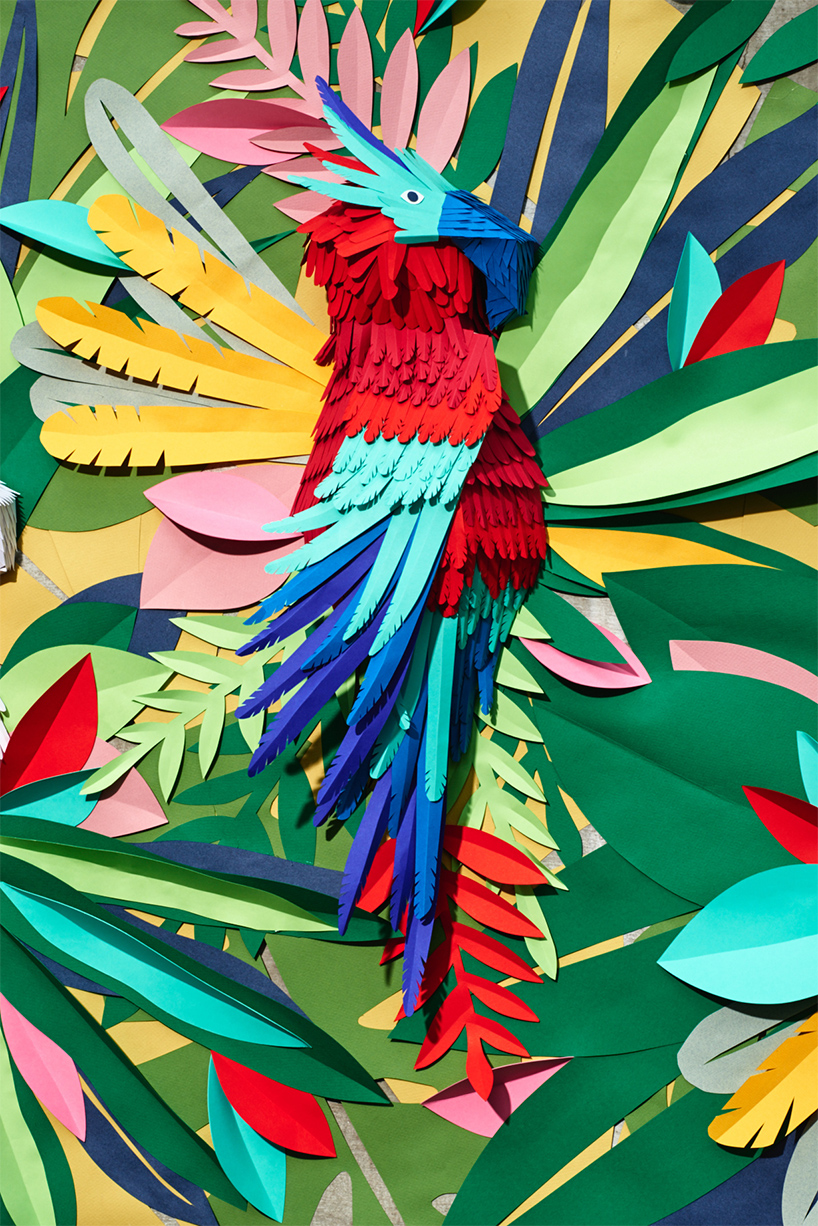 mlle hipolyte recreates a tropical jungle with hand-cut paper pieces