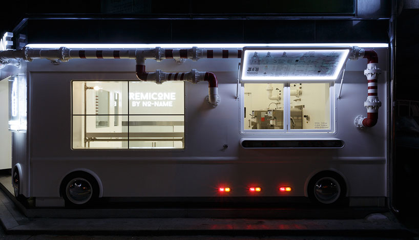 betwin space design sets ice-cream parlor inside truck façade in seoul