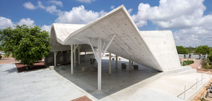 ron shenkin places concrete folded canopy over cemetery ...