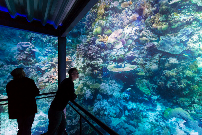 full-scale, 360Â° panorama of the great barrier reef surrounds visitors