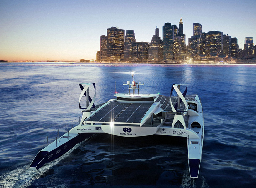 sun, wind + hydrogen to power energy observer boat