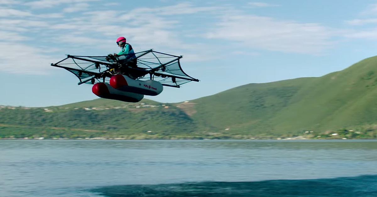 the kitty hawk flyer ultralight electric aircraft speeds over water for ...