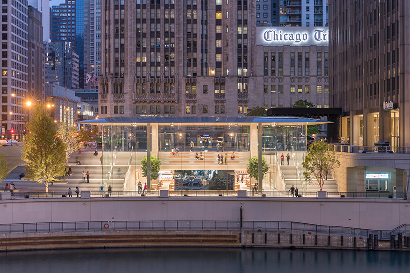 macbook-roofed apple store opens on chicago's riverfront