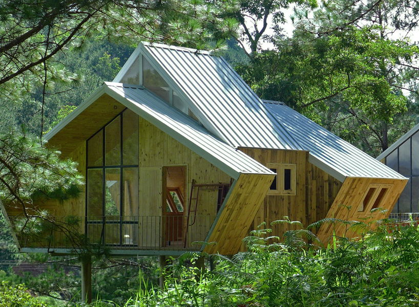 geometric pine cabins house environmentally sensitive workspaces in vietnam