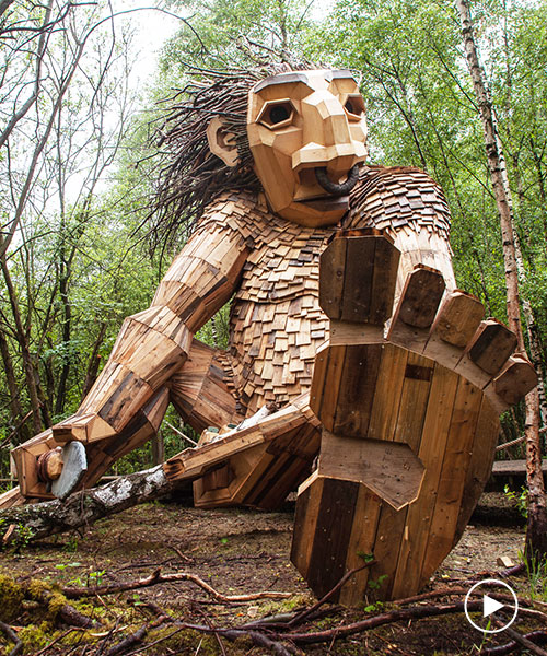 thomas dambo builds 7 giant trolls made from reclaimed wood in belgian ...