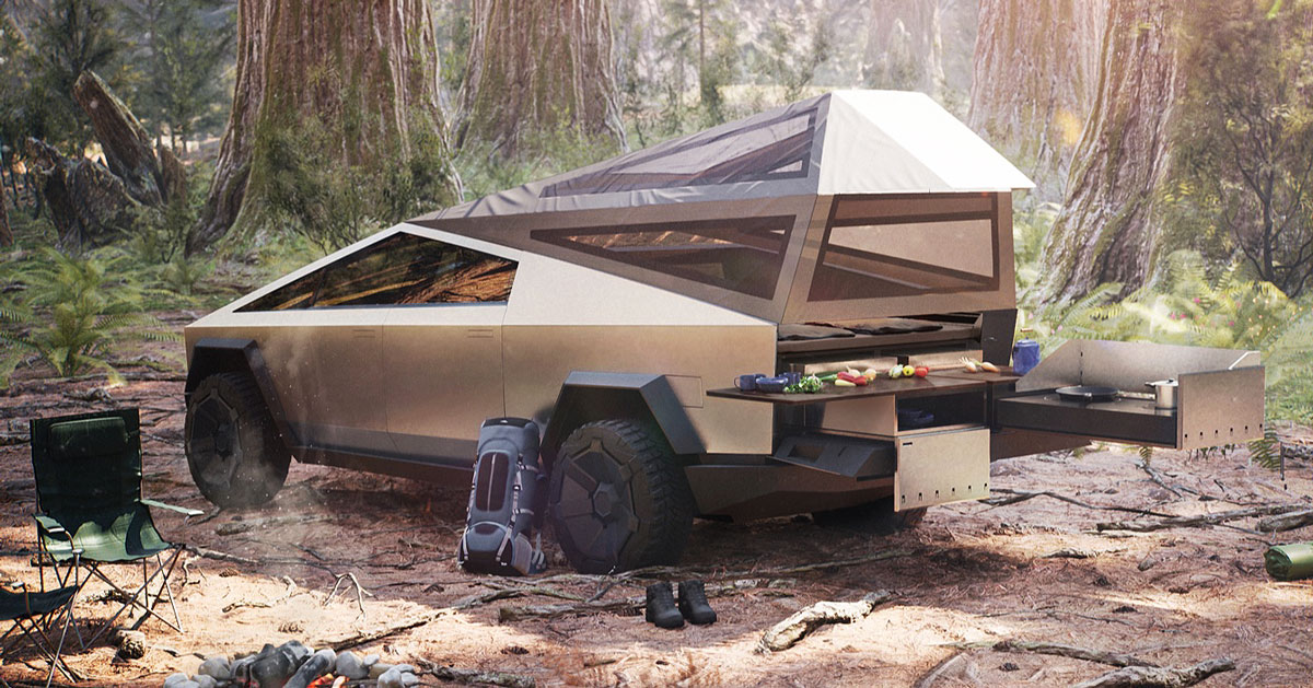 Teslas Bulletproof Cybertruck Comes With Pop Up Camper