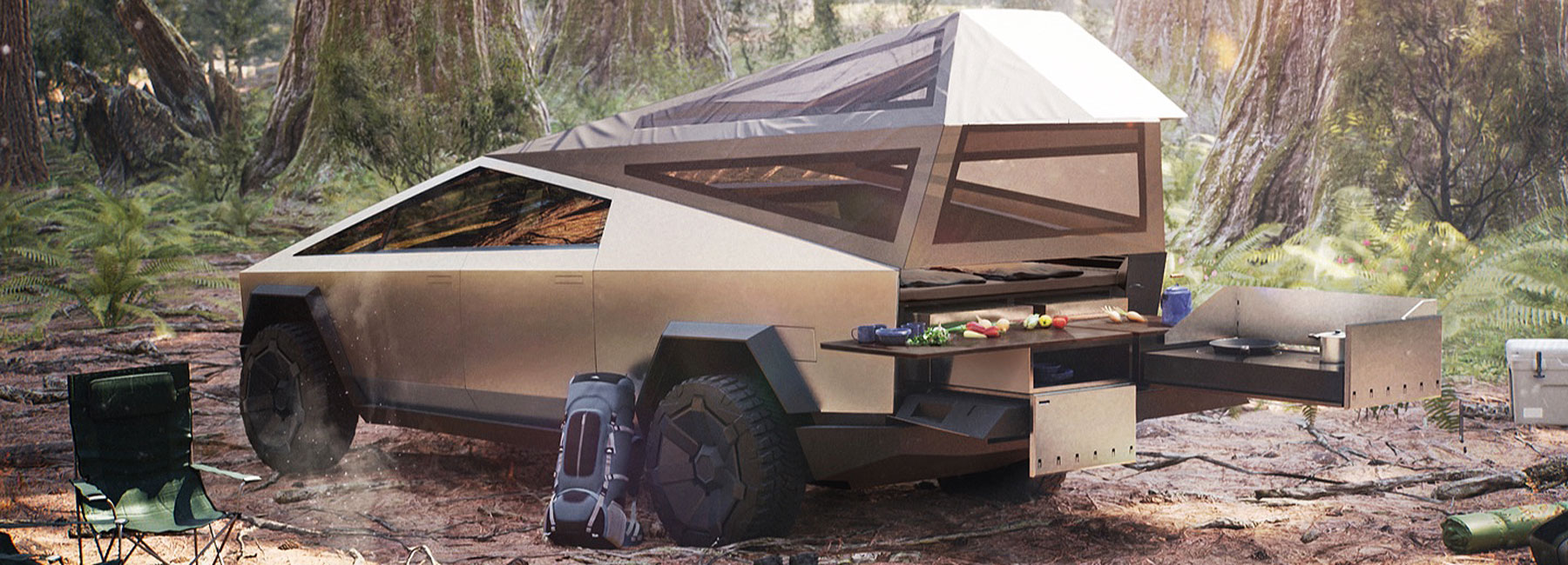 tesla's bulletproof cybertruck comes with pop-up camper configuration