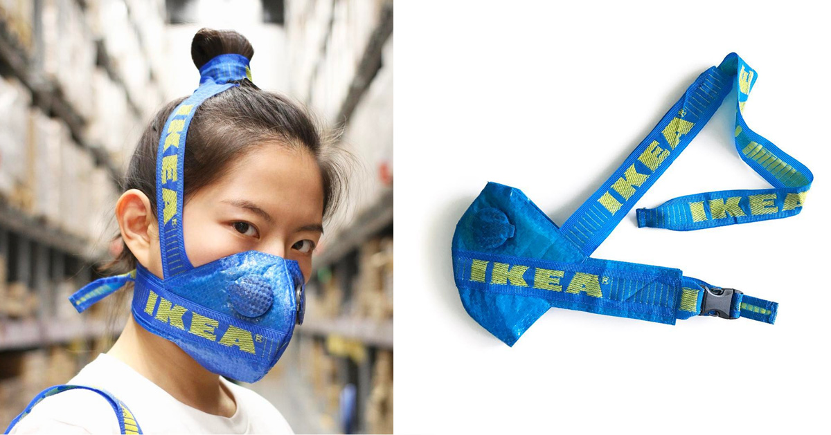 zhijun wang transforms IKEA s FRAKTA shopping bag into face mask