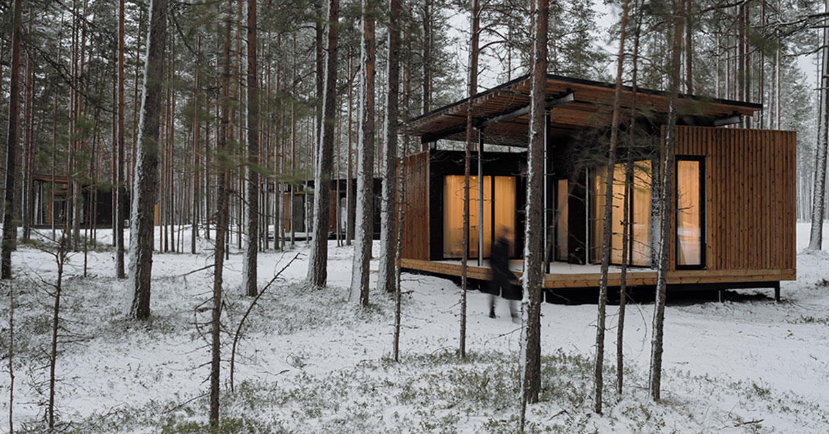 prefab cabin hotel by rhizome settles isolated within karelian ...