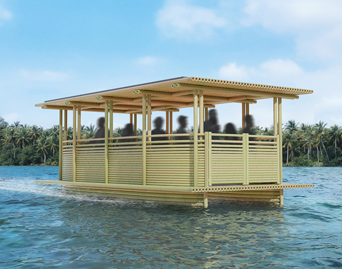 duffy london develops the 'hari pontoon', a low-cost, solar-powered bamboo water taxi