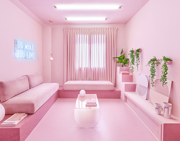 12 shades of pink make up the 'minimal fantasy' apartment in madrid by patricia bustos