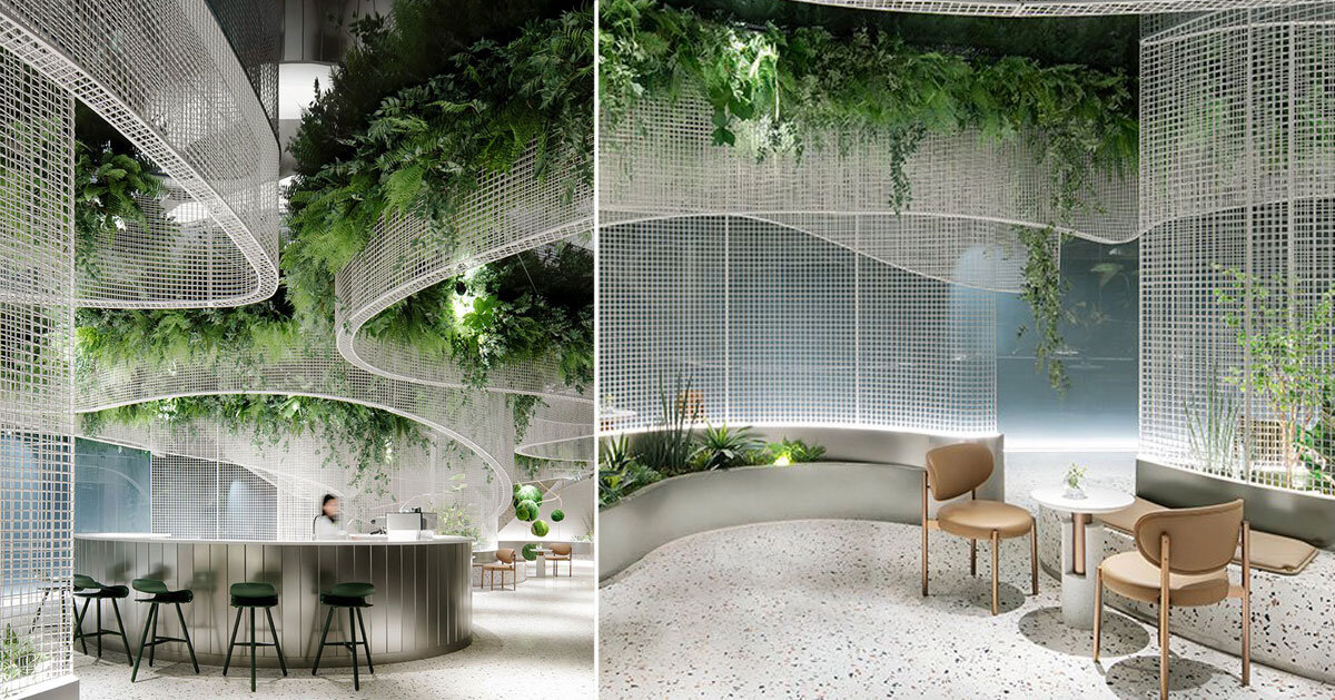 Karv One Installs Flowy Metal Ceiling Fixture Within Dreamy Cafe Interior In China