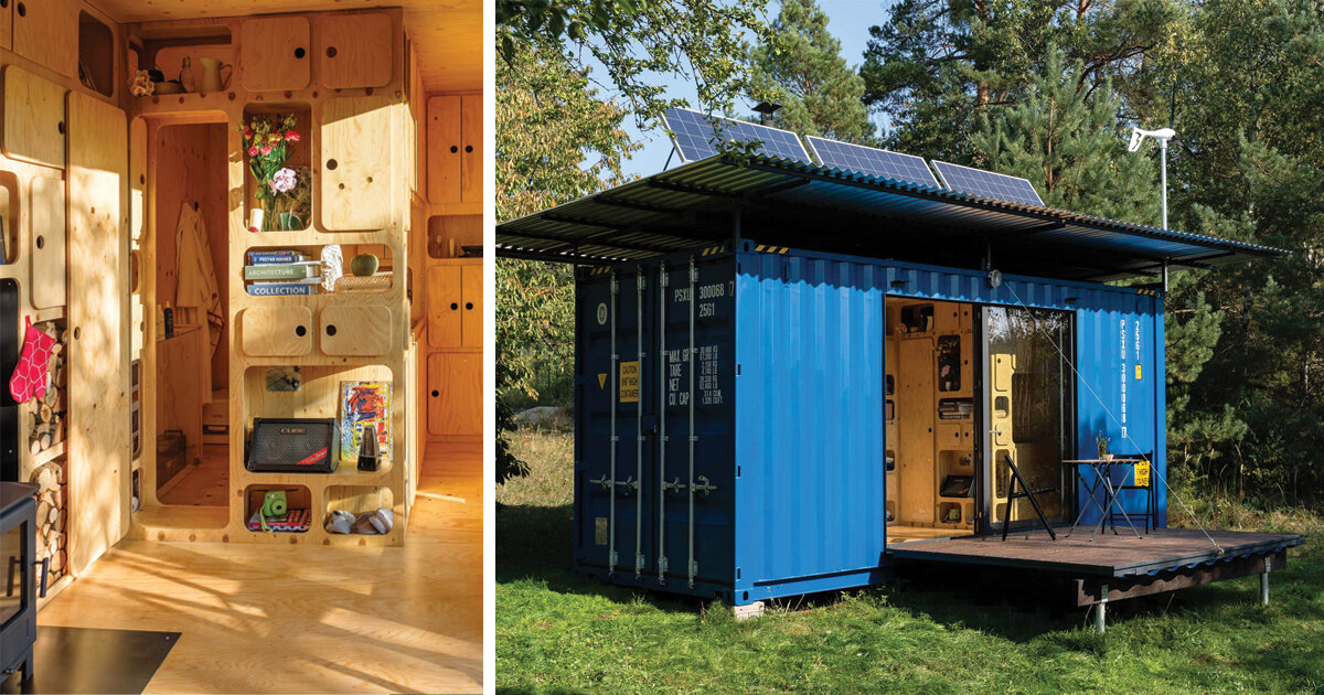 this tiny cabin made from an upcycled shipping container is self-sufficient