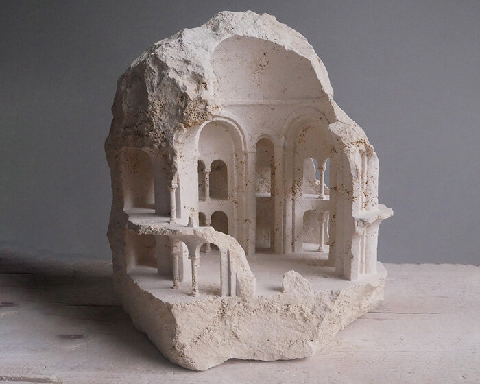 matthew simmonds carves miniature architectural sculptures from solid stone + marble