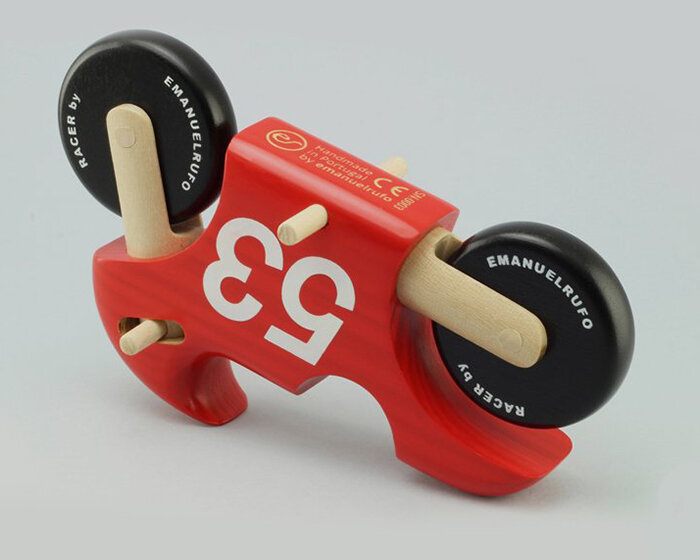 this handcrafted wooden motorcycle toy is made of 100% sustainable materials