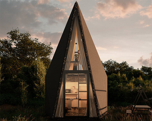 rojkind arquitectos assembles prefab pyramidal getaway cabins in mexico