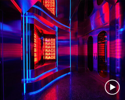 curvy steel walls gradually reflect LED lights inside immersive nightclub in china