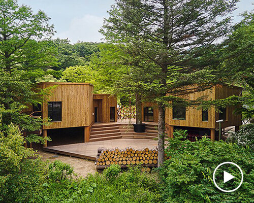 honeycomb modules nestled among the nature of korea form children’s forest school