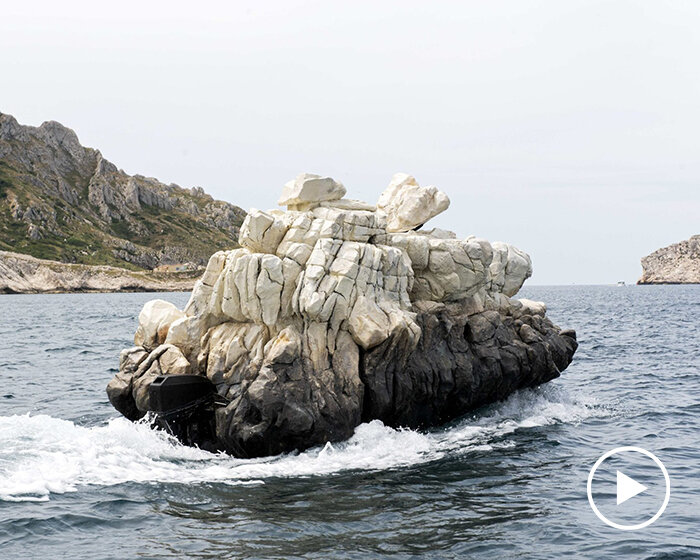 boat or rock? a moving rock formation is seen off the coast of marseille