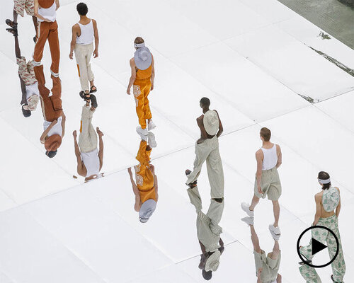 ethereal mirror-clad stage floats on palais de tokyo's forecourt in paris