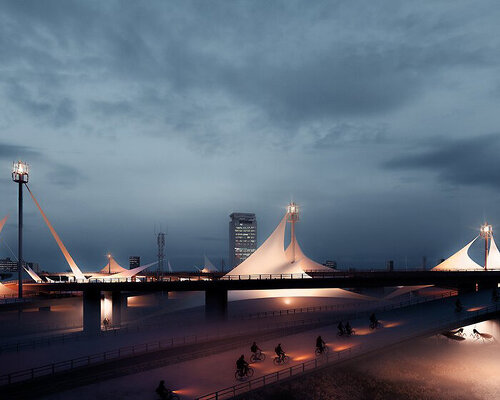 large white recyclable fabric with double negative curvatures covers new public space in argentina