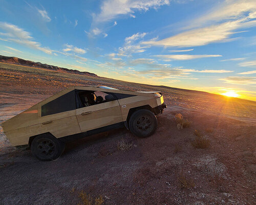 the plybertruck is a tesla cybertruck replica made with wooden panels