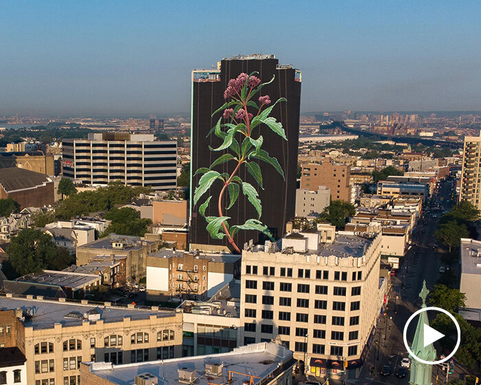 giant wildflower blossoms across a 20-storey façade in jersey city, US